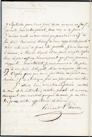 Lettre autographe signée de l'écrivain Edouard Plouvier à l'acteur Adolphe Laferrière (1858).