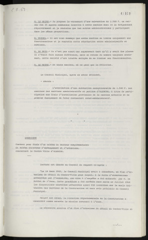 Finances, transfert des cantines des services administratifs et publics d'Alençon, subvention exceptionnelle. Urbanisme, contrat pour étude d'un schéma de secteur complémentaire du schéma directeur d'aménagement et urbanisme, concernant le centre-ville d'Alençon.