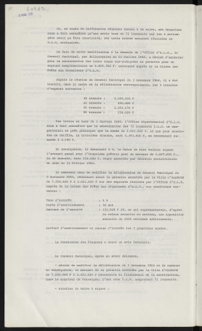 Finances, garantie d'emprunt à l'office d'H.L.M. de 2 021 620 F, modification la délibération du 3 novembre 1964 garantissant une somme de 7 550 400 F.