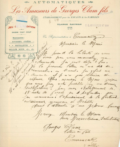 Foire de la Chandeleur (1923-1948), demandes de boutiques sous la coupole de la Halle au Blé, sur la place d'Armes : états nominatifs, correspondance, flyers, plans, mémoires.