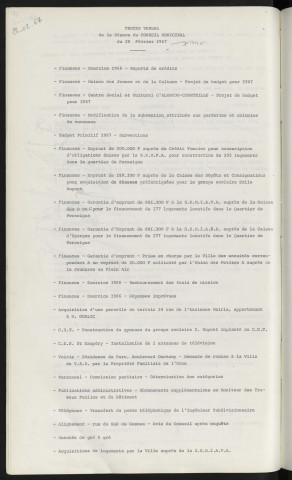 Sommaire sur les affaires à délibérer.