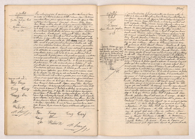 Acte de mariage de TERRY Gaston Georges Louis et ETOC Réjane Marie (02 juillet 1910), Acte de mariage de THIL George et DRONRÉ Marie Henriette Josephine (04 juillet 1910).