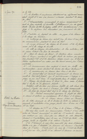 Ecole de natation ,projet de bail . Hôtel des postes, garage : Réponse du dicteur.