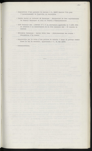 Sommaire sur les affaires à délibérer.