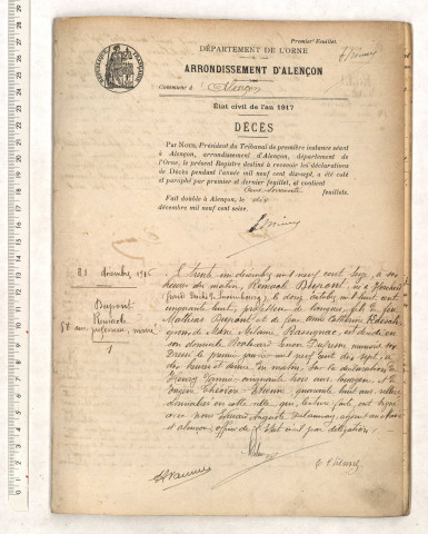 Registre des actes de décès (1917).