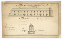 Place des Halles d'Alençon, côté de l'Est, élévation des maisons marchandes à construire, coupe en travers (Berthelmy, 1er novembre 1806).