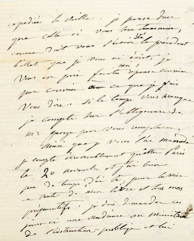 Lettre autographe signée de la femme de lettres Louise Colet au comédien Louis Fortuné Adolphe Laferrière (22 octobre 1872).