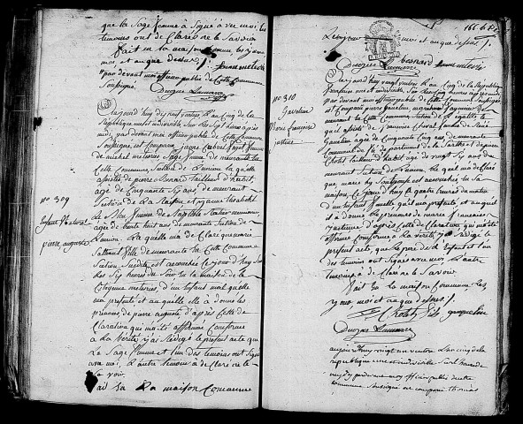 Acte de naissance de HERVE Louis René (8 mars 1797),acte de naissance de SAILLANT Pierre Auguste (8 mars 1797),acte de naissance de GAUQUELIN Marie Françoise Justine (10 mars 1797),acte de naissance de POTTIER Marie Madeleine (10 mars 1797).