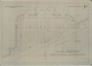 Les Promenades, porte principale, clôture, élévation, plan axonométrique (arch : A. Eschbaercher, ech : 0.02, n°1bis, date : 1940).