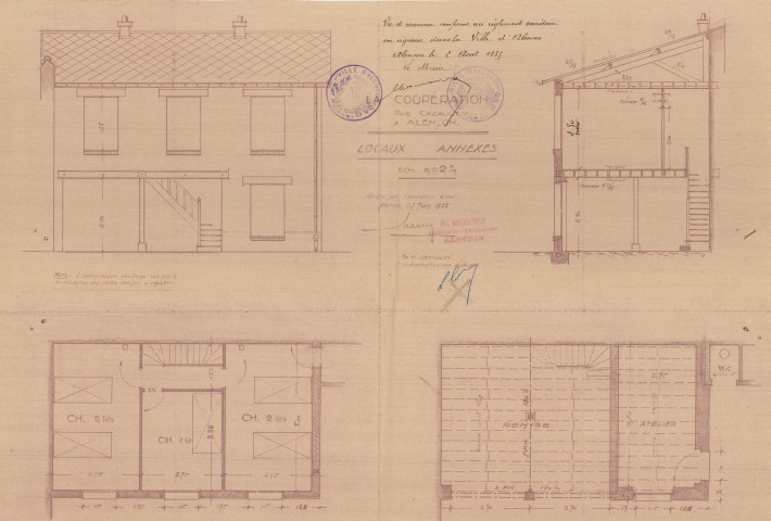 permis de construire n°22, Construction de locaux annexes Rue Cazault Alençon, (date de décision : 1935), (auteur du projet, architecte : MERCIER Robert).