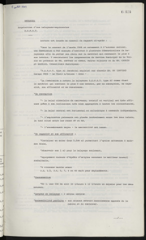 Matériel, acquisition d'une balayeuse aspiratrice, S.E.M.A.T.