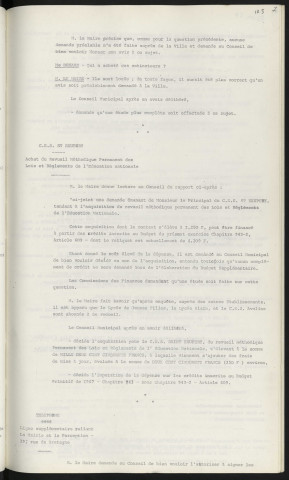 C.E.S. Saint Exupéry, installation téléphonique intérieure et contrat d'entretien pour les extincteurs d'incendie. C.E.S. Saint Exupéry, achat du revueil méthodique permanent des lois et règlements de l'éducation nationale.