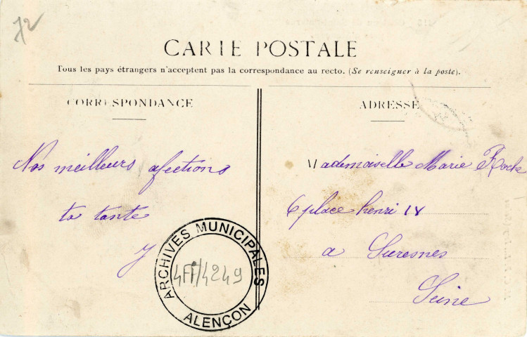 Saint-Paterne (Sarthe), Château de Saint-Paterne près d'Alençon, carte postale ancienne noir et blanc n°115, M.C.F.L. Issy (Seine), (18 octobre 1906), (14x9), AMA.