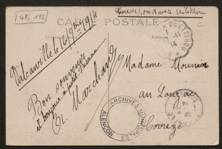 Alençon (Orne), École dentellière de Point d'Alençon, le château, Notre-Dame, carte postale ancienne noir et blanc n°25, A.M.F. éditeur à Alençon, (Date d'utilisation : 16 septembre 1914), (14x9), AMA, 2 exemplaires.