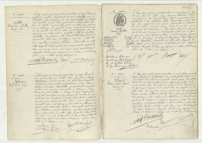 Reconnaissance de ARDILLY Alexandrine Juliette (11 mars 1914),acte de naissance de MALICORNE Paul Louis Roger (8 mars 1814),acte de naissance de BOUL Fernande Albertine (13 mars 1913),reconnaissance de DELOUCHE Pierre André Albert (16 mars 1914).