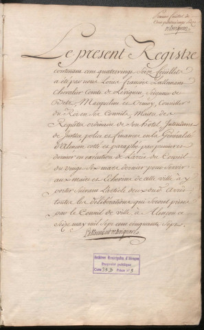 Registre des délibérations du conseil de Ville (17 mai 1757-30 septembre 1778).