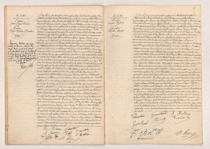 Acte de mariage de MARTEAU Gaston Georges Maurice et MASSON Marie Héloïse Ernestine (20 juillet 1909), HALLIER Eugène Hylaire veuf MANGUIN et GAUCHARD Pascaline Marthe (24 juillet 1909).
