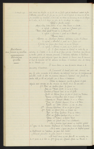 Assistance aux familles nombreuses, admissions nouvelles. Assistance aux femmes en couches, admissions nouvelles