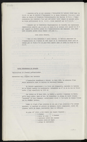 Quartier de Perseigne, avis du conseil pour cession par la S.E.B.N. d'un terrain pour extension du centre F.P.A. Ecole maternelle boulevard Duchamp, implantation de classes préfabriquées, subvention sur l'apport des terrains.