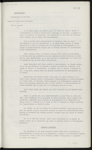 Planification, préparation du VIème plan, rapport d'orientation régionale, avis du conseil.