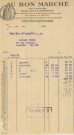 Factures du magasin du Gagne-Petit, maison Pierre Romet, du magasin Au Bon Marché, Maison Aristide Boucicaut, du magasin Au Gros Chêne, Maison Paul Picard