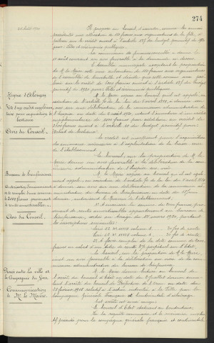 Assemblée de Courteille, vote d'une subvention pour la fête annuelle. Hospice d'Alençon, vote d'un crédit supplémentaire pour acquisition de bestiaux, exécution de l'article 70 de la loi du 5 Avril 1884, avis du conseil. Bureau de bienfaisance, autorisation d'encaissement et de remploi d'une somme de 2000 francs provenant de rentes amortissables, avis du conseil. Procès entre la ville d'Alençon et la compagnie générale française et continentale du gaz, siège social n°11 rue de la Cour des Dames Paris, indemnité de la hausse des prix du combustible, communication de Mr le Maire