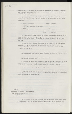 Voirie, entretien et travaux divers, location d'engins au cours de l'année 1970, marché S.A.C.E.R.