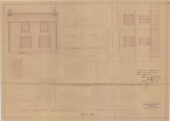 permis de construire n°19, Construction d'une maison d'habitation Route de Sées Alençon, (date de décision : 22/04/1929), (auteur du projet, architecte : GERARD (entrepreneur)).