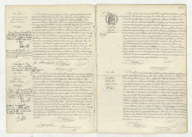 Acte de naissance de TARTENSON Marcel Lucien (20 septembre 1904),acte de naissance de LAGNEAU André Pierre (21 septembre 1904),acte de naissance de AUFFRAY Emile enfant jumeau (22 septembre 1904),acte de naissance de AUFFRAY Henriette enfant jumeau (22 septembre 1904).