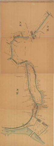 Renouvellement du curage de la rivière la Briante, canalisation : plan des lieux (Cohier, Desroziers, éch: 1/1000, 10 août 1888).