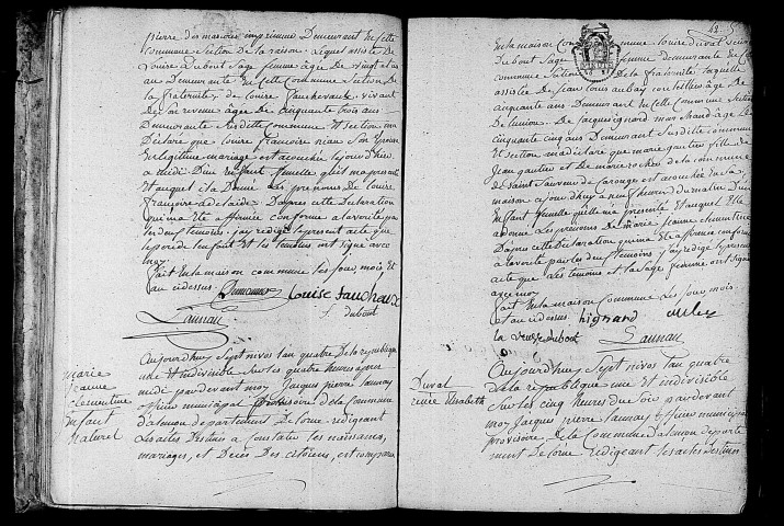 Acte de naissance de DESMASURES Louise Françoise Adélaïde (27 décembre 1795),acte de naissance de GAUTIER Marie Jeanne Clémentine enfant naturel (28 décembre 1795),acte de naissance de DUVAL Renée Elisabeth (28 décembre 1795).