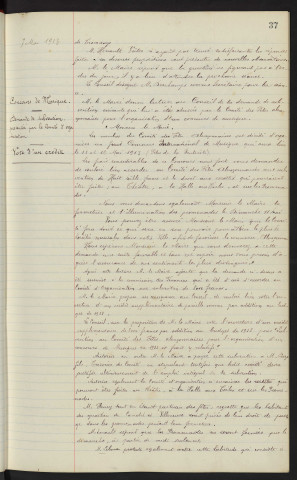 Sommaire sur les affaires à délibérer. Concours de musique, demande de subvention présentée par le comité d'organisation : vote d'un crédit