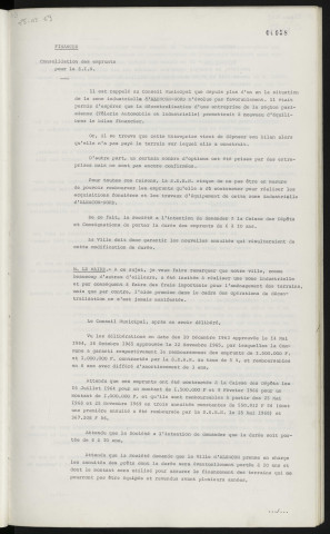 Finances, consolidation des emprunts pour la Z.I.N.