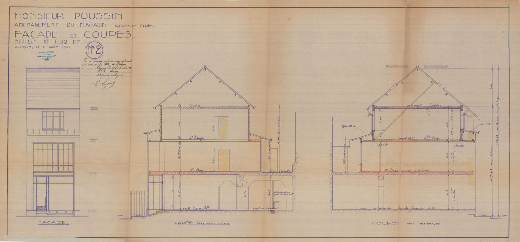permis de construire n°20, Aménagement d'un magasin Rue Grande Rue Alençon, (date de décision : 1933), (auteur du projet, architecte : MEZEN Albert).