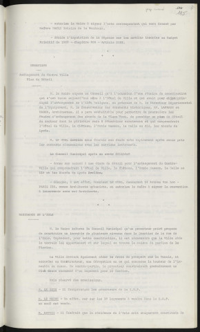 Demande de stand des" Petites familles de Frances", maitre BACLE. Urbanisme, aménagement du centre-ville, plan de détail, architecte Mr MOAL demeurant 14 avenue Van Loo Paris 16ème. Résidence de l'Isle, dans le quartier de la rue de l'Isle la Z.U.P., terrain de la maison du gardien de la piscine.