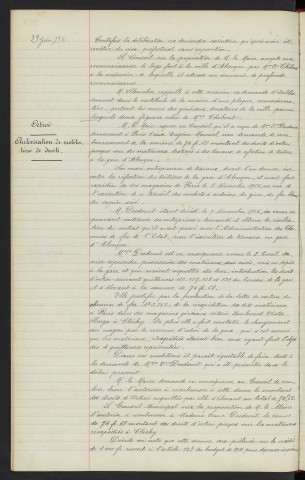 Legs Veuve THIBOUT, Mme Louise, Paule, Jeanne, Rose, Noémie DOAT DE BOYRIE veuve de M. Octave, Auguste, THIBOUT, propriétaire 5 Rue Julien notaire Alençon M. TRAMBLAY, 1er bénéficiaire de la rente JOLY Emilienne de service à l'hospice et le 2éme PLEURDEAU Yvonne élevée à St Joseph de Cluny , avis du conseil. Octroi, Veuve DUDOUIT demeurant 9 Paris 1 Rue Eugène Manuel, autorisation de restitution de droits somme destinés pour la toiture de la gare d'Alençon, magasin généraux Boulevard Victor-Hugo à Clichy, production de la lettre de voiture de chemin de fer n°3,258