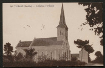 Villeneuve-en-Perseigne, Chassé (Sarthe), L'Église et l'École, carte postale ancienne noir et blanc n°10, (date d'utilisation : sd), (14x9), acquisition 2020, AMA.