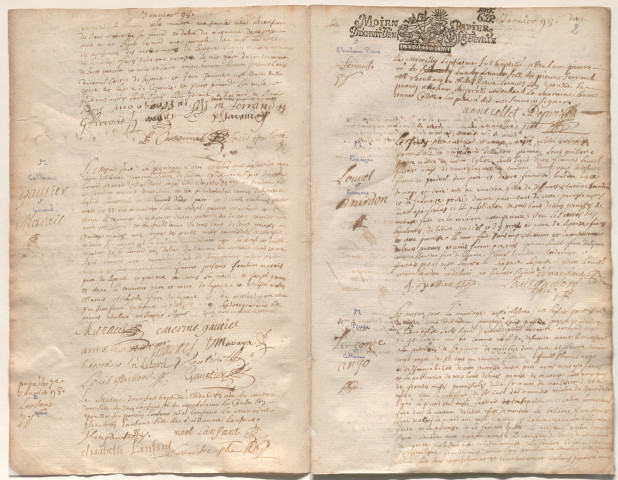 Paroisse Notre-Dame, registre des baptêmes, mariages et inhumations (3 janvier 1693-23 janvier 1694).