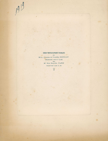 Mariage d'Henri Henriet (né 4 avril 1897) et de Marguerite Manoury (1899) (1919), photographie noir et blanc, Union photographique Française Paris, (cm x cm)