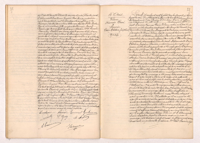 Acte de mariage de GUILMAU Emanuël Alexis Théodore et POIRIER Emilienne Eugénie Rose (13 Avril 1907), VILMER François Henri et BOUVIER Madeleine Joséphine (18 Avril 1907).