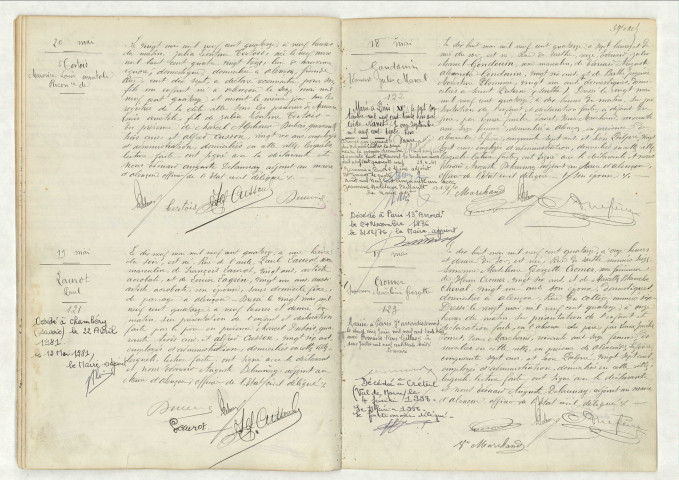 Reconnaissance de TERTOIS Maurice Louis Anatole (20 mai 1914),acte de naissance de LAUROT Paul (19 mai 1914),acte de naissance de GONDOUIN Edouard jules Marcel (18 mai 1914),acte de naissance de CROMER Simonne Madeleine Georgette (18 mai 1914).