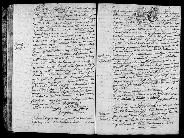 Acte de naissance de DUPONT Prosper (10 mai 1794),acte de naissance de Marie Anne enfant trouvé (13 mai 1794),acte de naissance MARIGNER Marie Hyacinthe (14 mai 1794).