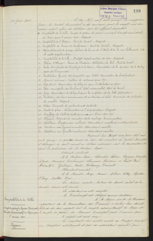 Sommaire sur les affaires à délibérer. Comptabilité de la ville, compte de gestion du receveur municipal compte administratif du Maire pour 1914, rapport