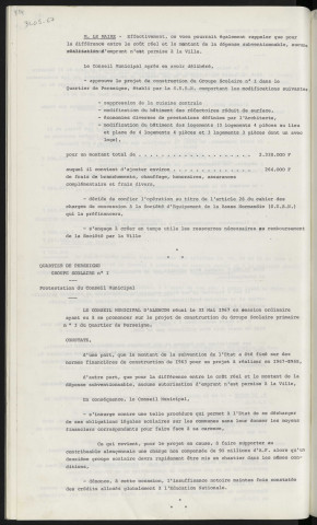Quartier de Perseigne, groupe scolaire n°1. Quartier de Perseigne, groupe scolaire n°1, protestation du Conseil Municipal.