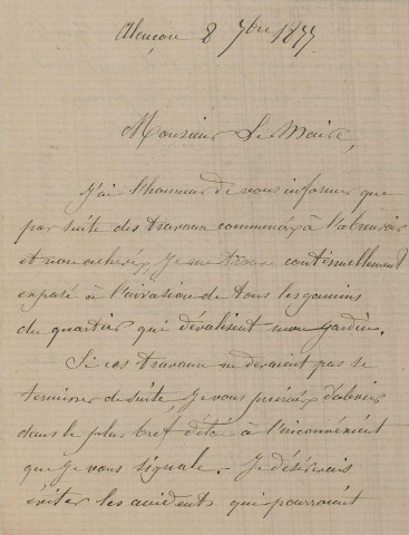 Rivière la Briante, régime des eaux de la fontaine et du lavoir Saint Isige (22 février - 28 octobre 1897), rappel des obligations au directeur de l'asile d'aliénés d'Alençon : correspondance, plan ; canalisation de la source après capatation (1896) : correspondance ; réparation des caniveaux qui alimentent les buanderies de l'asile d'aliénés, détournement des eaux (8-14 août 1896) : correspondance