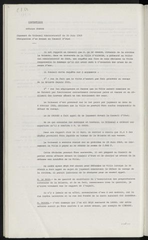 Contentieux, affaire docteur DUHAZE, jugement du tribunal administratif du 10 Juin 1969, désignation d'un avocat au conseil d'état.