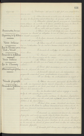 Remise d'un fanion au 14éme Hussards, demande de Mr LEBOUC, bienfaiteurs de la ville, demande de Mr LEBOUC. Dénomination des Rues, Rue de l'Asile en Rue du conseil municipal, proposition de Mr LEBOUC. Voirie urbaine, Rues de l'Ecusson et du Puits-Verrier, mauvais état demande de nettoyage et pause d'un banc, demande de Mr LEBOUC. Voirie Urbaine, Rues de l'Ecusson, observation de Mr LEBOUC. Viande frigorifiée en vente chez les divers bouchers, demande de Mr LEBOUC