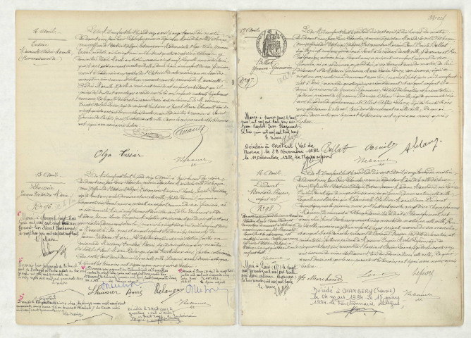 Reconnaissance de TESSIER Mauricette Andrée Marcelle (16 avril 1908),acte de naissance de LHUISSIER Jeanne Victorine Marie (15 avril 1908),acte de naissance de BELLAT Yvonne Germaine (17 avril 1908),acte de naissance de DUDOUET Bernard Prosper enfant naturel (16 avril 1908).