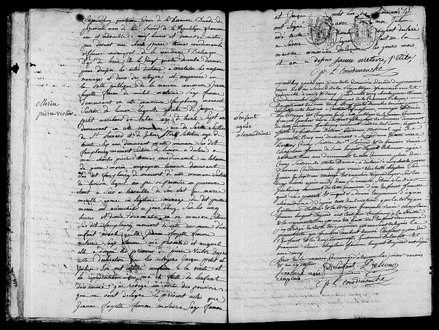 Acte de naissance de MORIN Pierre Victor (15 octobre 1793),acte de naissance de LENFANT Agnès Alexandrine (14 octobre 1793).