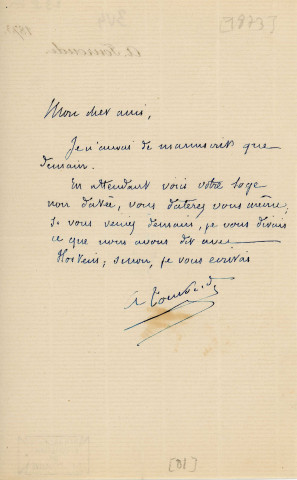 Lettre autographe signée de l'écrivain Alfred Edouard Touroude à l'acteur Adolphe Laferrière [1873].